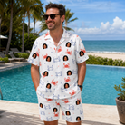 Real-life photo of someone wearing Men's Crab Capers Custom Face Shirt & Shorts Set — custom faces printed all-over