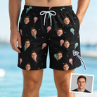 Man wearing Men's Sundae Shore Custom Face Beach Shorts — custom faces printed all-over