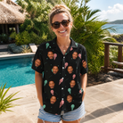 Real-life photo of someone wearing Women's Sundae Shore Custom Face Hawaiian Shirt — custom faces printed all-over