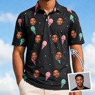 Man wearing Men's Sundae Shore Custom Face Polo Shirt — custom faces printed all-over