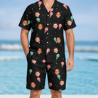 Model wearing Men's Sundae Shore Custom Face Shirt & Shorts Set printed with kids' faces