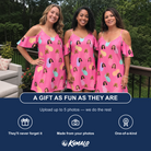 Friends in matching Women's Citrus Splash Custom Face Off-Shoulder Dress — a group gift photo