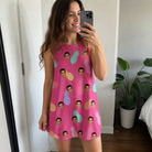 Real-life photo of someone wearing Women's Citrus Splash Custom Face Tank Dress — custom faces printed all-over