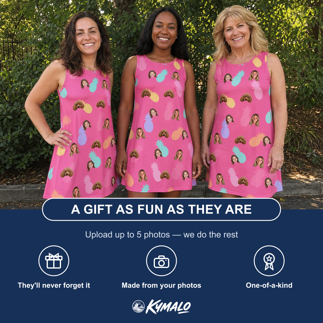 Friends in matching Women's Citrus Splash Custom Face Tank Dress — a group gift photo