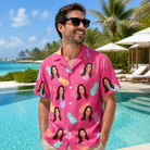 Real-life photo of someone wearing Men's Citrus Splash Custom Face Hawaiian Shirt — custom faces printed all-over