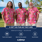 Friends in matching Men's Citrus Splash Custom Face Hawaiian Shirt — a group gift photo