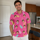 Real-life photo of someone wearing Men's Citrus Splash Custom Face Polo Shirt — custom faces printed all-over