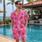 Real-life photo of someone wearing Men's Citrus Splash Custom Face Shirt & Shorts Set — custom faces printed all-over