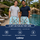 Friends in matching Men's Sunny Specs Custom Face Beach Shorts — a group gift photo