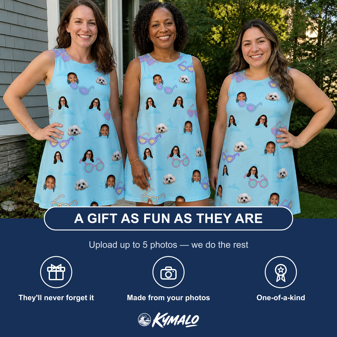 Friends in matching Women's Sunny Specs Custom Face Tank Dress — a group gift photo