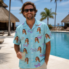 Real-life photo of someone wearing Men's Sunny Specs Custom Face Hawaiian Shirt — custom faces printed all-over
