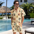Real-life photo of someone wearing Men's Strap Squad Custom Face Shirt & Shorts Set — custom faces printed all-over