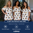 Friends in matching Women's Dune Dynasty Custom Face Off-Shoulder Dress — a group gift photo