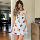 Real-life photo of someone wearing Women's Dune Dynasty Custom Face Tank Dress — custom faces printed all-over