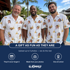 Friends in matching Men's Dune Dynasty Custom Face Hawaiian Shirt — a group gift photo