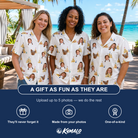 Friends in matching Women's Dune Dynasty Custom Face Hawaiian Shirt — a group gift photo