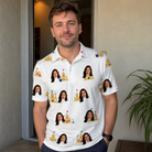 Real-life photo of someone wearing Men's Dune Dynasty Custom Face Polo Shirt — custom faces printed all-over