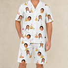 Model wearing Men's Dune Dynasty Custom Face Shirt & Shorts Set printed with kids' faces