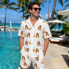 Real-life photo of someone wearing Men's Dune Dynasty Custom Face Shirt & Shorts Set — custom faces printed all-over