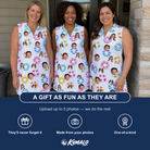 Friends in matching Women's Rainbow Ripples Custom Face V-Neck Dress — a group gift photo