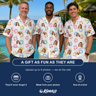 Friends in matching Men's Rainbow Ripples Custom Face Hawaiian Shirt — a group gift photo