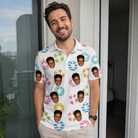 Real-life photo of someone wearing Men's Rainbow Ripples Custom Face Polo Shirt — custom faces printed all-over