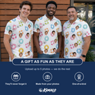 Friends in matching Men's Rainbow Ripples Custom Face Polo Shirt — a group gift photo