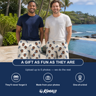 Friends in matching Men's Golden Getaway Custom Face Beach Shorts — a group gift photo
