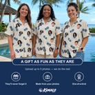Friends in matching Women's Golden Getaway Custom Face Hawaiian Shirt — a group gift photo