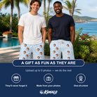 Friends in matching Men's Shell Yeah Custom Face Beach Shorts — a group gift photo