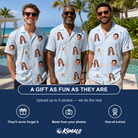 Friends in matching Men's Shell Yeah Custom Face Hawaiian Shirt — a group gift photo