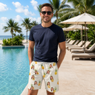 Real-life photo of someone wearing Men's Prickle Picnic Custom Face Beach Shorts — custom faces printed all-over