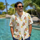 Real-life photo of someone wearing Men's Prickle Picnic Custom Face Hawaiian Shirt — custom faces printed all-over