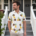Real-life photo of someone wearing Men's Prickle Picnic Custom Face Polo Shirt — custom faces printed all-over
