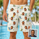 Man wearing Men's Seaside Sitters Custom Face Beach Shorts — custom faces printed all-over