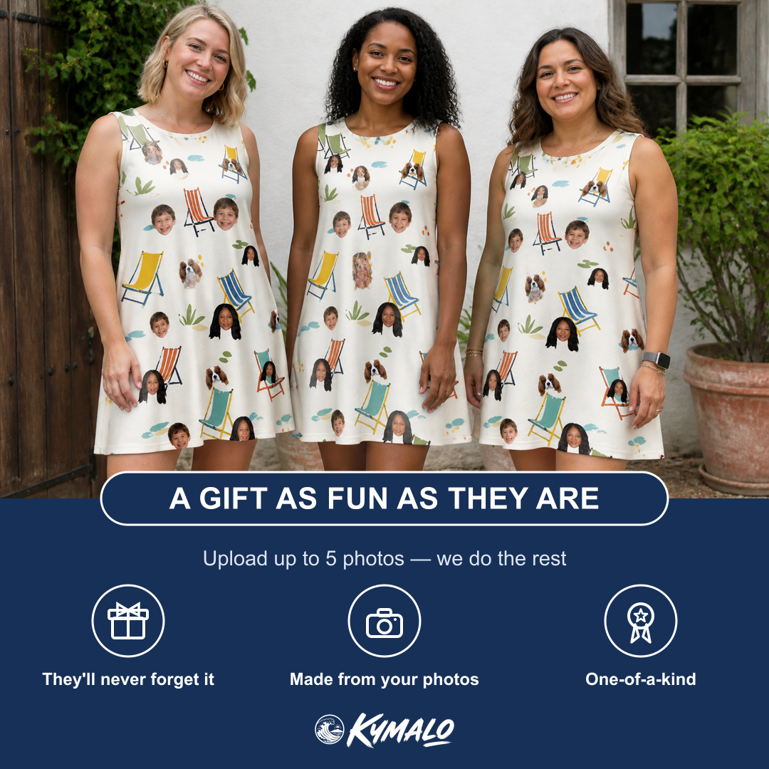Friends in matching Women's Seaside Sitters Custom Face Tank Dress — a group gift photo