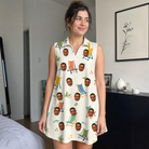 Real-life photo of someone wearing Women's Seaside Sitters Custom Face V-Neck Dress — custom faces printed all-over