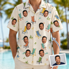 Man wearing Men's Seaside Sitters Custom Face Hawaiian Shirt — custom faces printed all-over