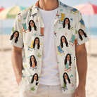 Man wearing Men's Seaside Sitters Custom Face Hawaiian Shirt open over a white tee