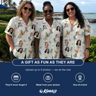 Friends in matching Women's Seaside Sitters Custom Face Hawaiian Shirt — a group gift photo