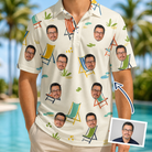 Man wearing Men's Seaside Sitters Custom Face Polo Shirt — custom faces printed all-over