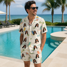Real-life photo of someone wearing Men's Seaside Sitters Custom Face Shirt & Shorts Set — custom faces printed all-over