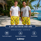 Friends in matching Men's Board Buddies Custom Face Beach Shorts — a group gift photo