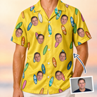 Man wearing Men's Board Buddies Custom Face Hawaiian Shirt — custom faces printed all-over