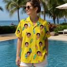 Real-life photo of someone wearing Women's Board Buddies Custom Face Hawaiian Shirt — custom faces printed all-over