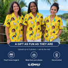 Friends in matching Women's Board Buddies Custom Face Hawaiian Shirt — a group gift photo