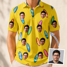 Man wearing Men's Board Buddies Custom Face Polo Shirt — custom faces printed all-over