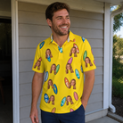 Real-life photo of someone wearing Men's Board Buddies Custom Face Polo Shirt — custom faces printed all-over