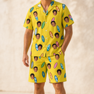 Model wearing Men's Board Buddies Custom Face Shirt & Shorts Set printed with kids' faces