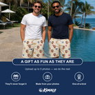 Friends in matching Men's Sandy Sidekicks Custom Face Beach Shorts — a group gift photo